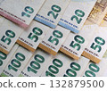 Close up of euros banknote and coins. 132879500