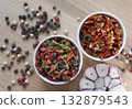 Mix of dried vegetable and spices as background. 132879543