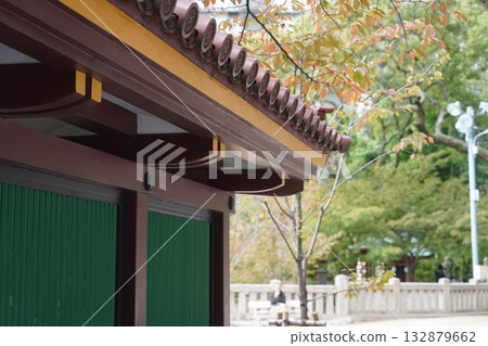 秋日大門，落葉繽紛，美不勝收。 132879662