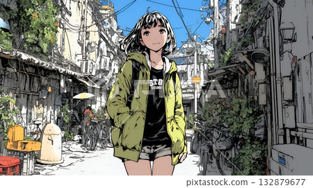 A young woman in a dangerous part of the city 132879677