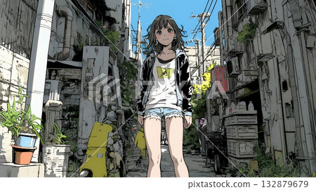 A young woman in a dangerous part of the city 132879679