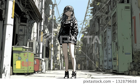 A young woman in a dangerous part of the city 132879688