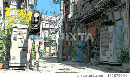 A young woman in a dangerous part of the city 132879694