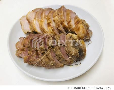 2 pieces of cut boiled pork 132879760