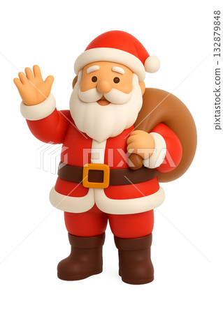 A cheerful Santa Claus figure waving his hand, isolated on transparent background. A cheerful Santa Claus figure waving his hand, isolated on transparent background. 132879848