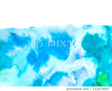 Real Hand Drawn Watercolor Blue and Green Wet Spots Background 132879897