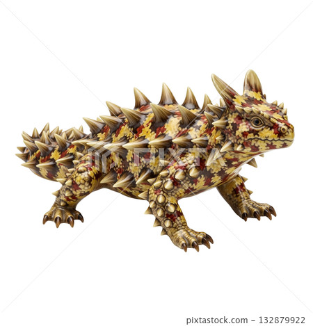 Colorful thorny devil lizard porcelain figurine with a spiky body and textured scales Colorful thorny devil lizard porcelain figurine with a spiky body and textured scales 132879922