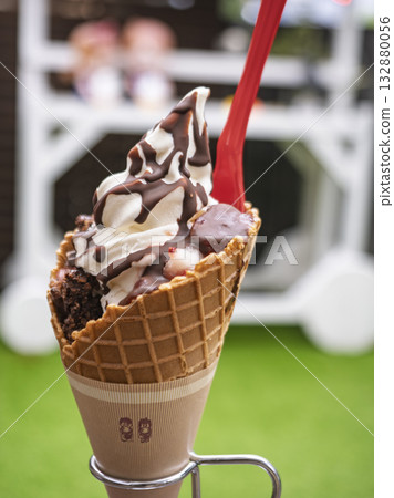 Sweetly melting chocolate soft serve Sweetly melting chocolate soft serve 132880056