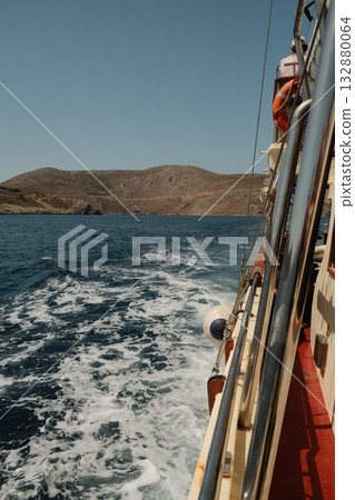 Sailing Past Rocky Island Coast Kos 132880064