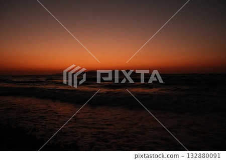 Sunset Beach Silhouette Greek Island Sea Sunset Beach Silhouette Greek Island Sea 132880091
