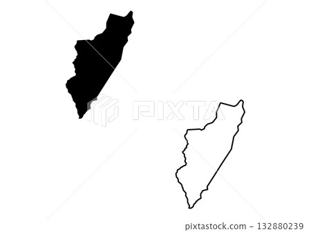 Vertical black silhouette and clear outline of Somalias elongated national shape on a stark white background 132880239
