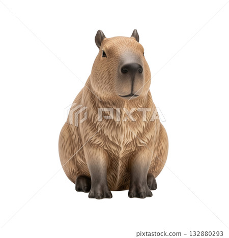 Realistic brown capybara animal figurine sitting calmly a cute giant rodent from south america 132880293