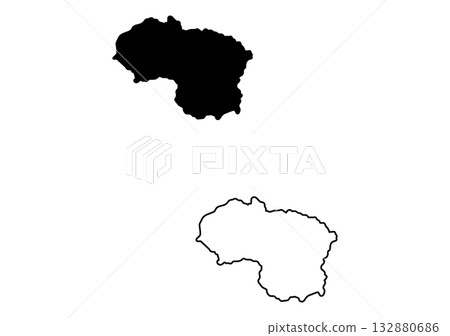 Unidentified rounded geographic shape depicted as a black filled silhouette and an outline 132880686