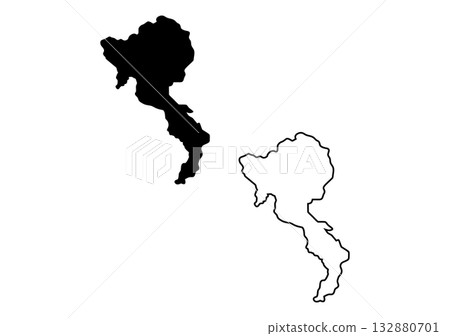 Two distinct black and white map like outlines showcase unique irregular island or land shapes Two distinct black and white map like outlines showcase unique irregular island or land shapes 132880701