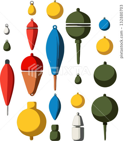 Colorful Fishing Floats and Bobbers Collection Colorful Fishing Floats and Bobbers Collection 132880703