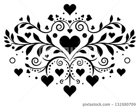 Floral Heart Ornament Silhouette Design 132880709