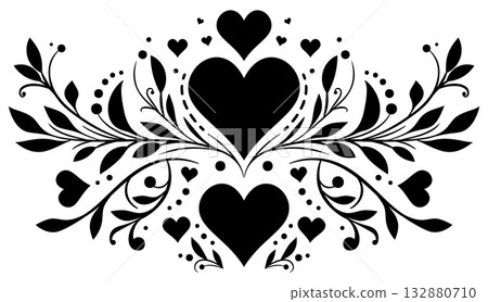 Floral Heart Ornament Silhouette Design 132880710