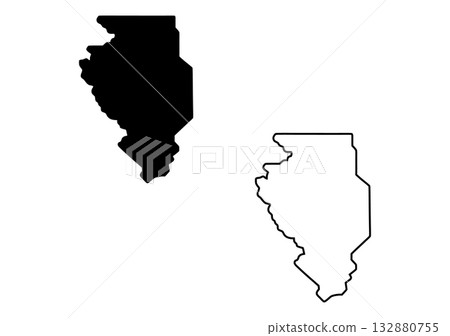 The distinct shape of Illinois state border is shown as a solid black fill and an outline 132880755