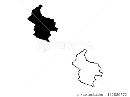 Stylized black silhouette and clear outline map illustrating a distinct geographical area on a pure white canvas Stylized black silhouette and clear outline map illustrating a distinct geographical area on a pure white canvas 132880772