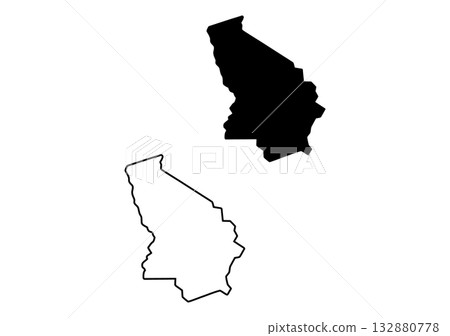 Solid black and outlined shapes effectively display the angular geographical contours of a unique region on white 132880778