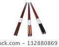 Three Pairs of Elegant Wooden Chopsticks Isolated on White Background 132880869