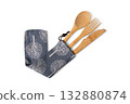 Eco-Friendly Bamboo Cutlery Set In Fabric Pouch For Travel 132880874