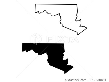 Distinct United States map of Maryland state presented in both filled silhouette and outline form 132880891