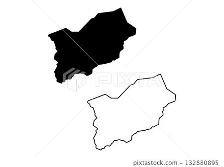 Clean vector depiction of a unique geographical region presented as a solid black map and outline 132880895