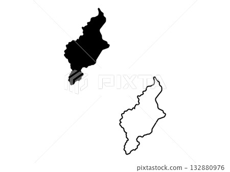 Black solid shape and outline of the Indian union territory of Jammu and Kashmir displayed on white Black solid shape and outline of the Indian union territory of Jammu and Kashmir displayed on white 132880976