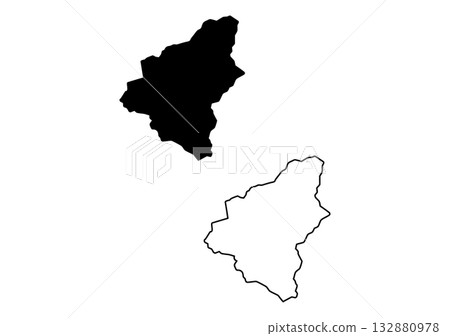 Black silhouette map and outline illustration of a distinct region on a clean white background 132880978