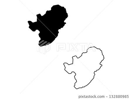 Compact black map silhouette and its accurate outline depicted on a pristine plain white background 132880985