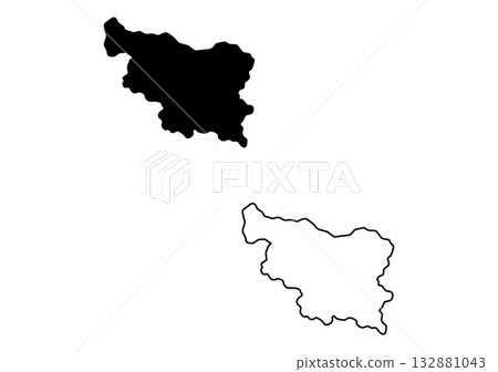 Distinct black silhouette and outline of an unknown geographical region on a clean white background Distinct black silhouette and outline of an unknown geographical region on a clean white background 132881043