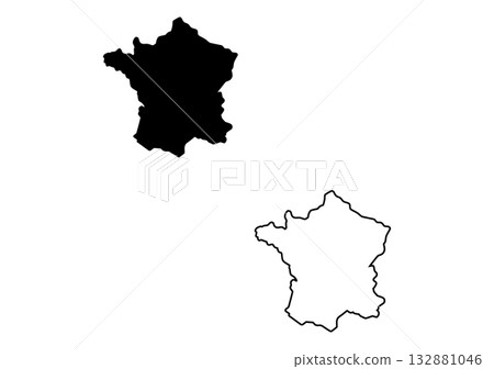 Detailed silhouette map and precise outline of the country of France displayed on white 132881046