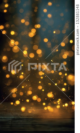 Golden Bokeh Lights on Dark Rustic Background Golden Bokeh Lights on Dark Rustic Background 132881148