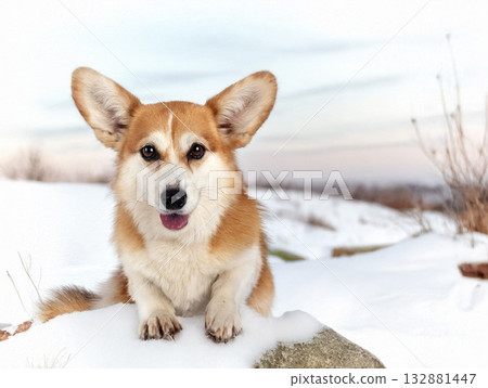 Pembroke Welsh Corgi in winter Pembroke Welsh Corgi in winter 132881447