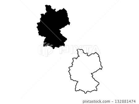 Detailed black silhouette and outline map of Germany prominently displayed on a clean white background Detailed black silhouette and outline map of Germany prominently displayed on a clean white background 132881474