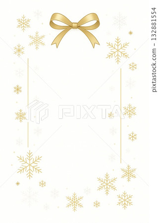 由金色絲帶和雪花組成的豎框 132881554