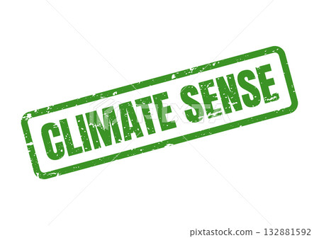 Green textured stamp featuring Climate Sense text encouraging ecological responsibility and awareness 132881592