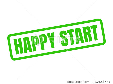 Vivid green distressed rubber stamp impression conveying the optimistic message Happy Start 132881675