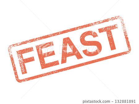Feast celebration word mark design in a textured red grunge rubber stamp style 132881891
