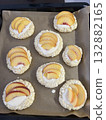 Peach cheesecakes, cottage cheese buns, healthy and dietary pastries 132882165