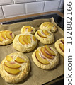 Peach cheesecakes, cottage cheese buns, healthy and dietary pastries 132882166