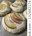 Peach cheesecakes, cottage cheese buns, healthy and dietary pastries 132882174