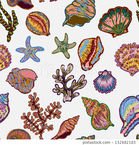 seamless pattern with marine shells 132882183