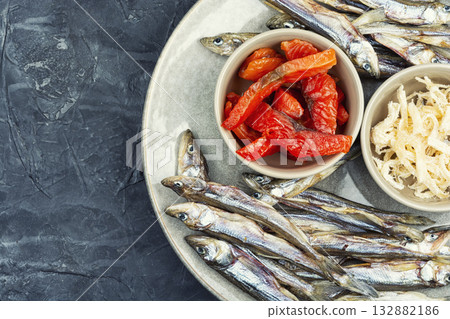 Unfiltered beer and with dried fish and squid. Unfiltered beer and with dried fish and squid. 132882186