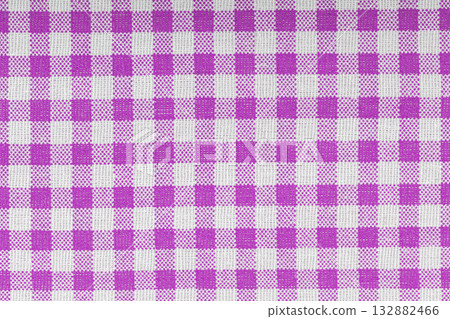 Pink and white checkered, pattern, design, cotton fabric for sewing, texture background 132882466