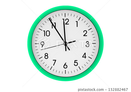 Green watch, wall clock 11 hours 45 minutes on isolated or white background 132882467