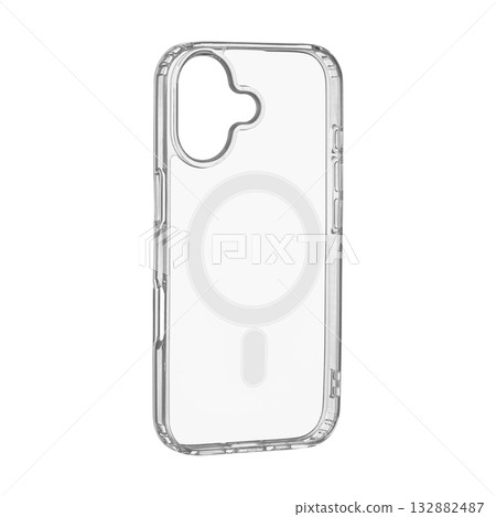 Soft transparent phone case with magnetic ring for smartphone model 17, on white background Soft transparent phone case with magnetic ring for smartphone model 17, on white background 132882487