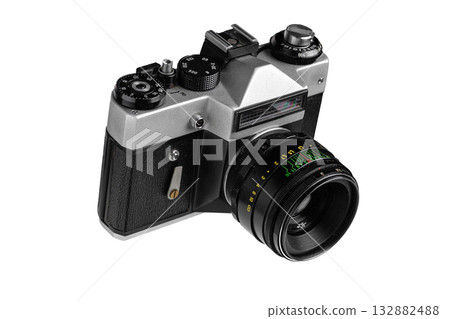 Vintage film camera isolated on white background Vintage film camera isolated on white background 132882488