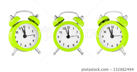 classic watch, pointer clock, green color alarm watch on isolated white background 132882494